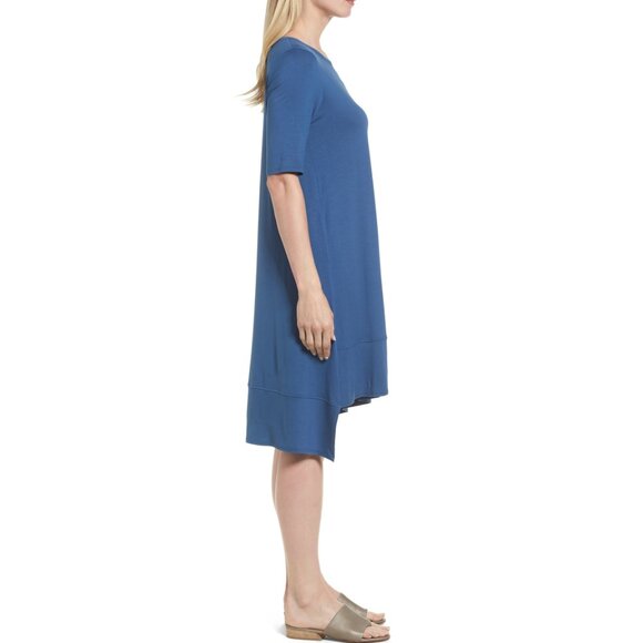New w/Tags Eileen Fisher -Round Neck, Asymmetric Viscose Jersey Dress, S fits M - Picture 8 of 11